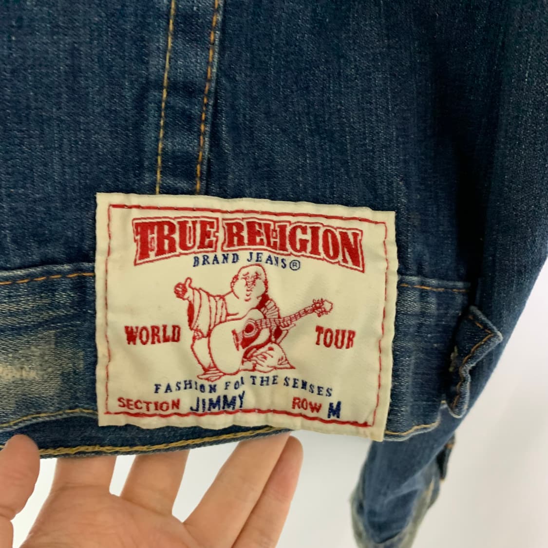 트루릴리젼 빈티지 데미지 패치 데님 중청 청자켓 M y2k 상품이미지5