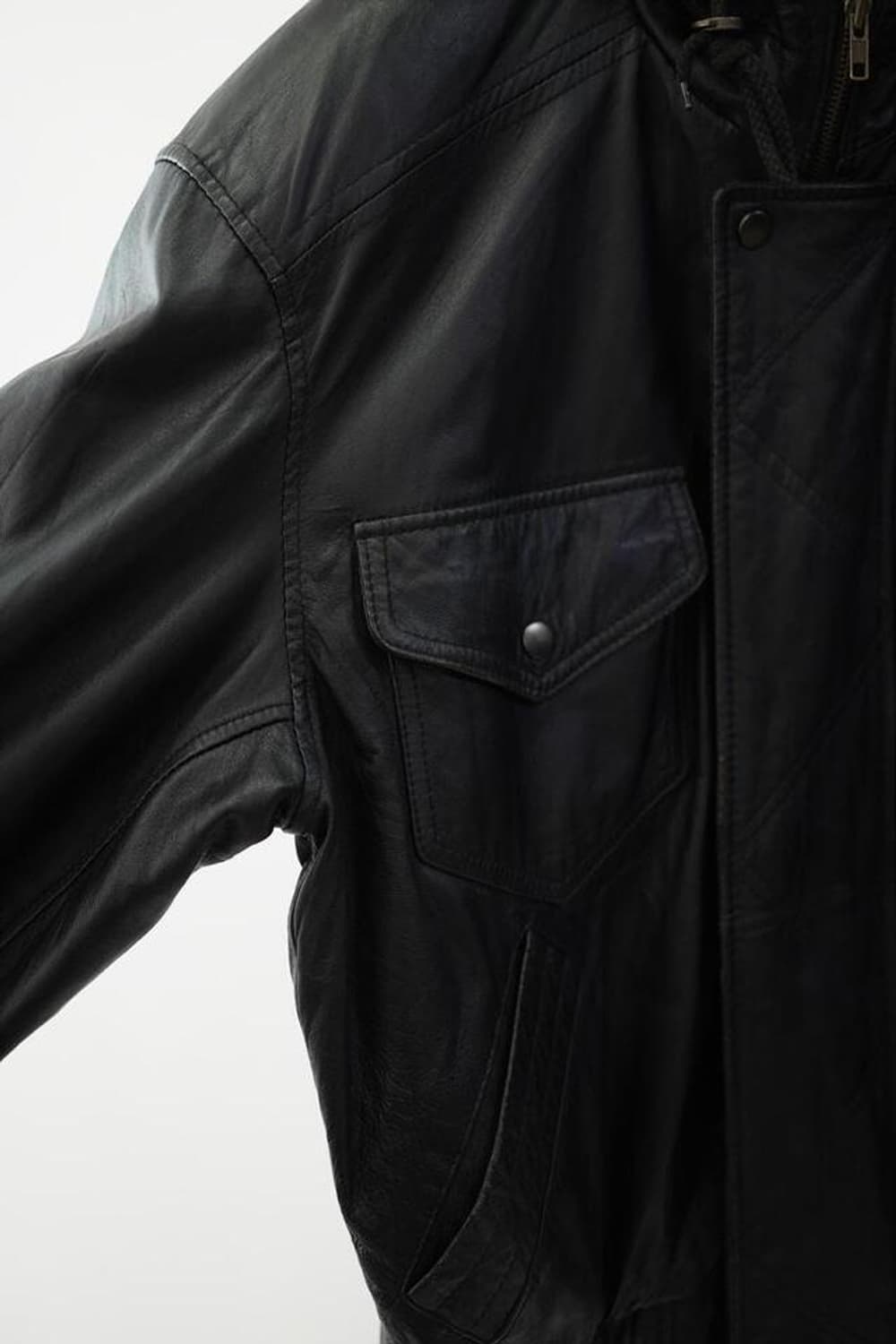 90s 하라주쿠 레더 후드 봄버 자켓 상품이미지3