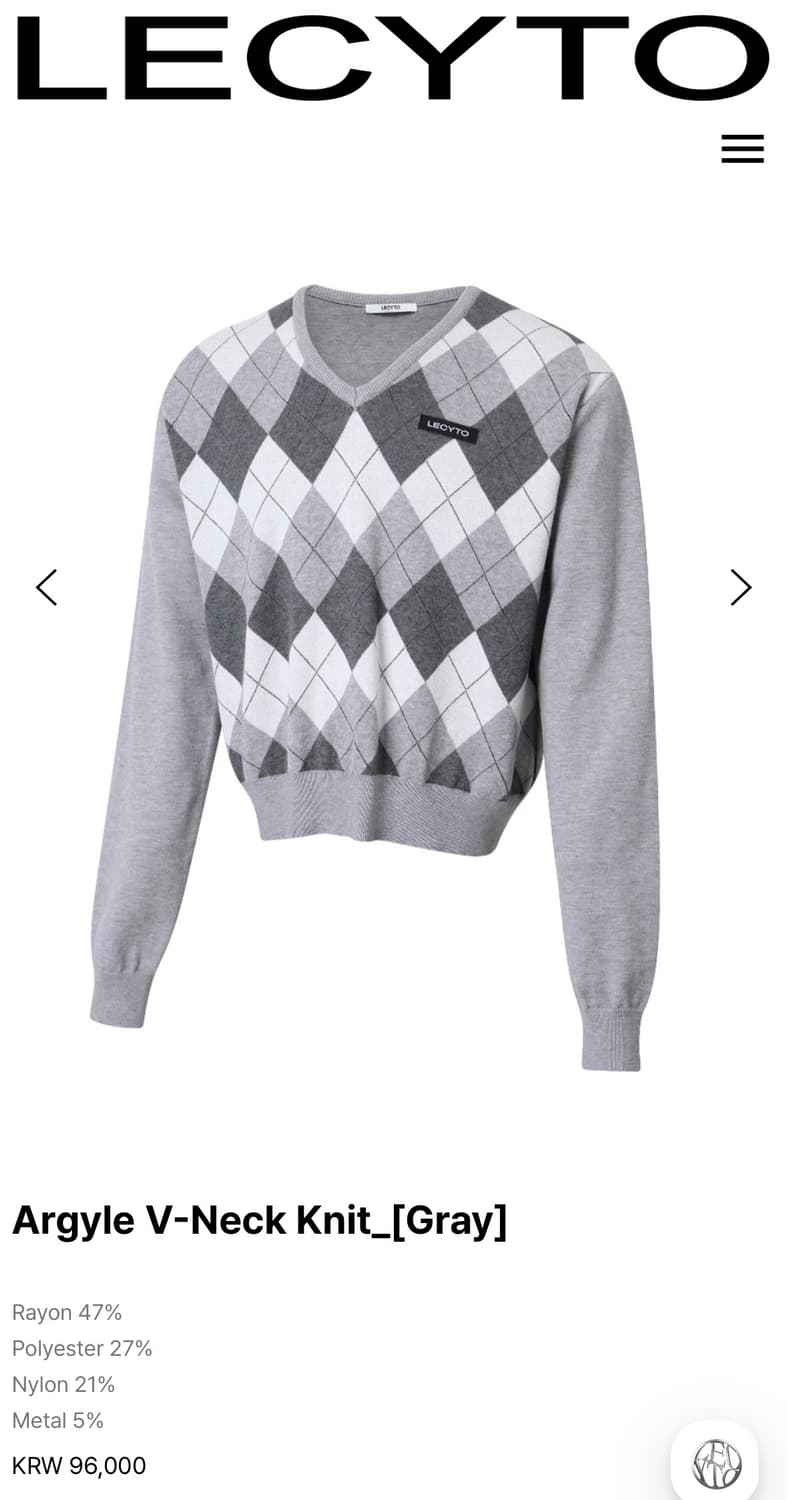레씨토 Argyle V-Neck Knit_[Gray] 상품이미지1