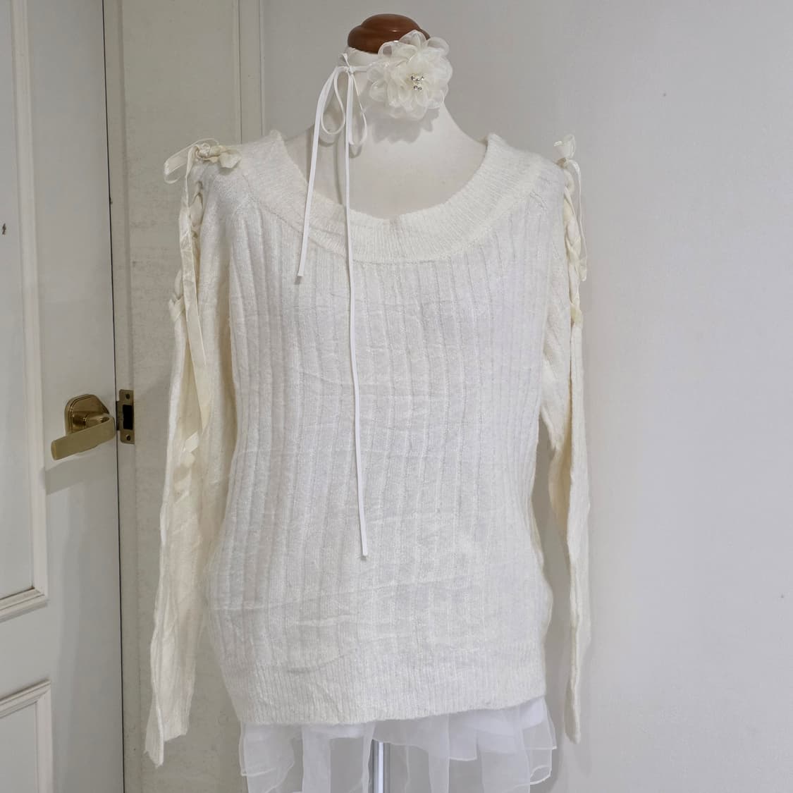 INGNI 일본빈티지)숄더리본포인트 아이보리 로맨틱 모리걸 니트 상품이미지2