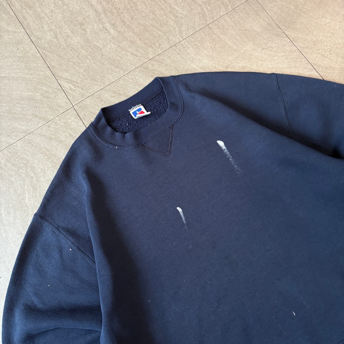 90년대 미국 생산 러셀 블랭크 네이비 스웻셔츠 상품이미지2