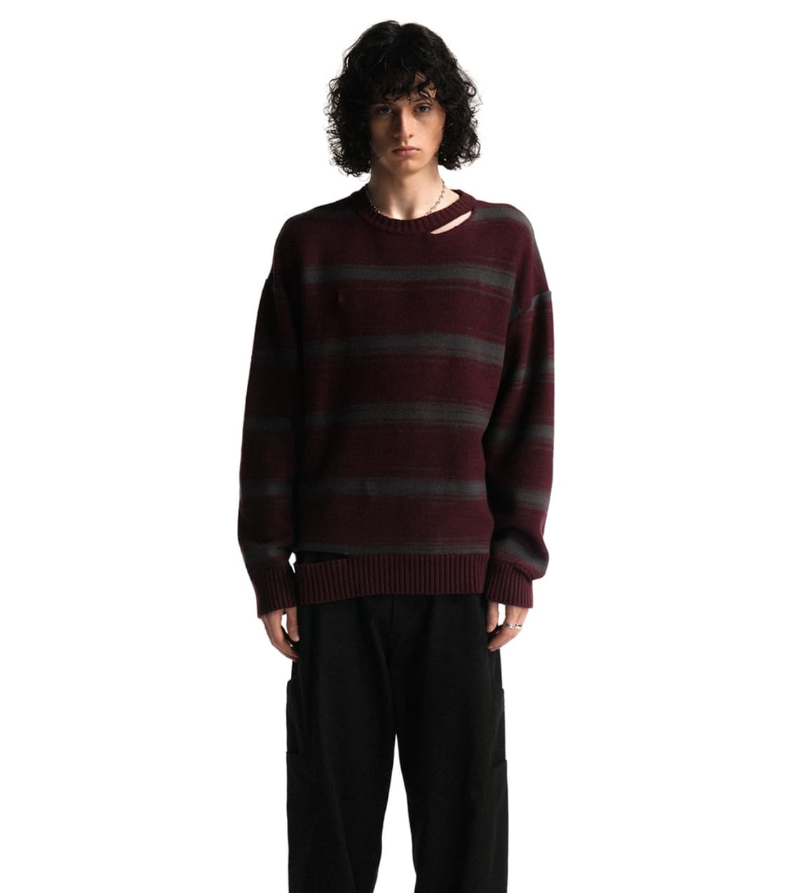 Gradation line slit long sleeve knitWINE 상품이미지3