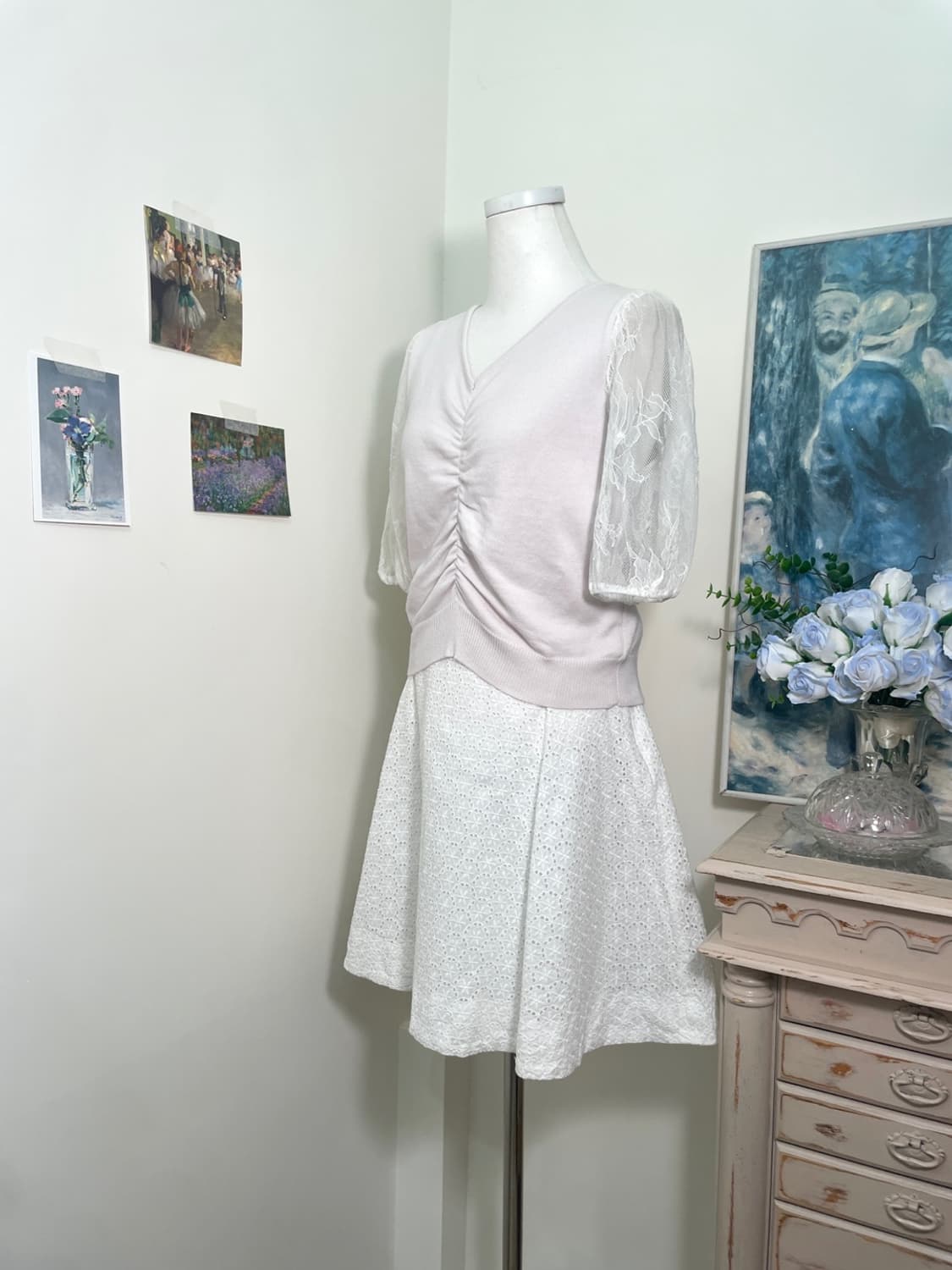 white cotton lace flare midi skirt 상품이미지7