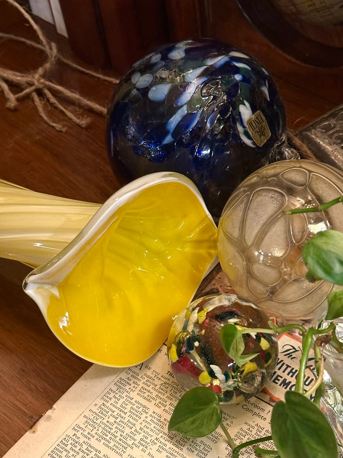 유럽 빈티지 아트글라스 옐로우 칼라 릴리 화병 상품이미지10