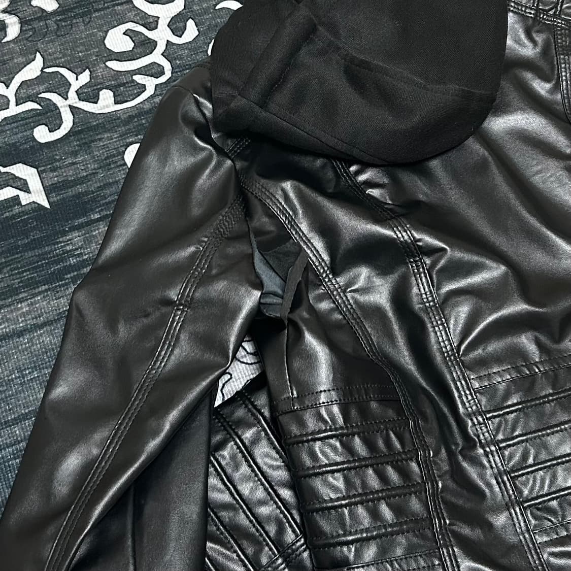 Jpn 00s 페이크 레더 후드 레이어드 자켓 vkei 펑크 y2k 상품이미지5