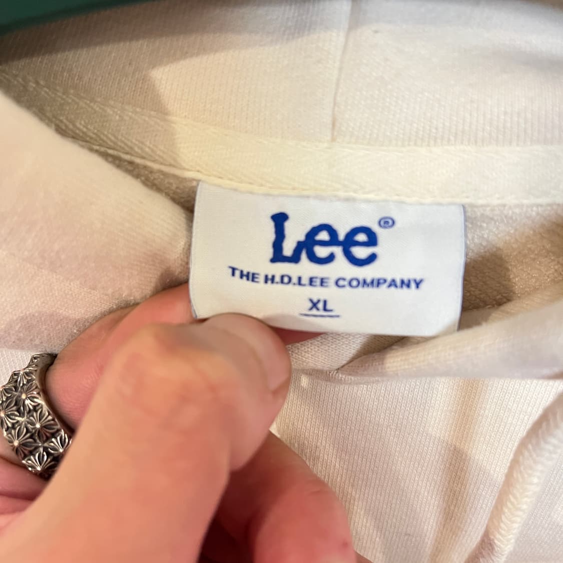 (XL) LEE 리 아이보리 센터로고 후드티셔츠 상품이미지5