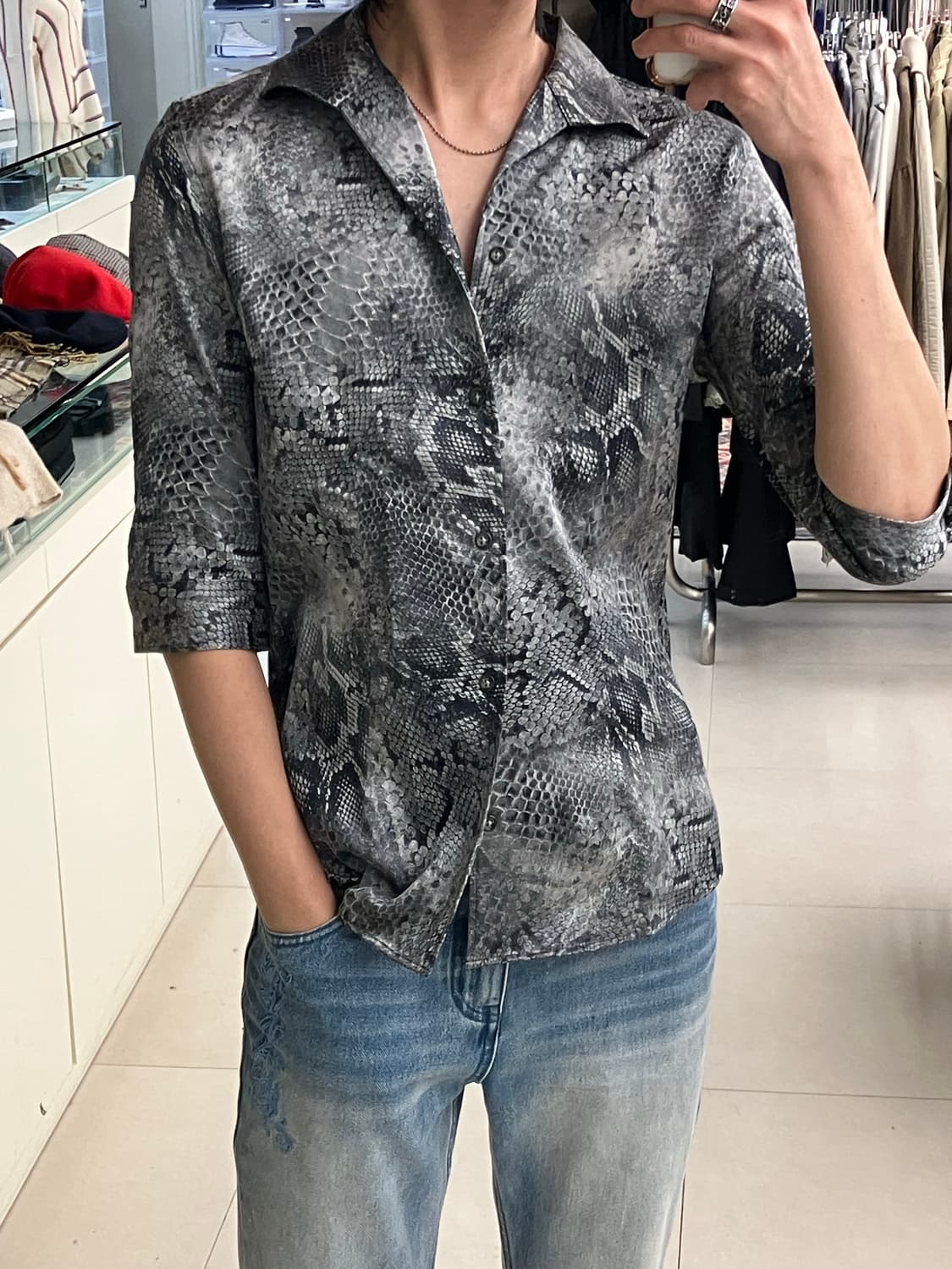 토네이도 마트 파이톤 뱀피 셔츠 L 상품이미지6