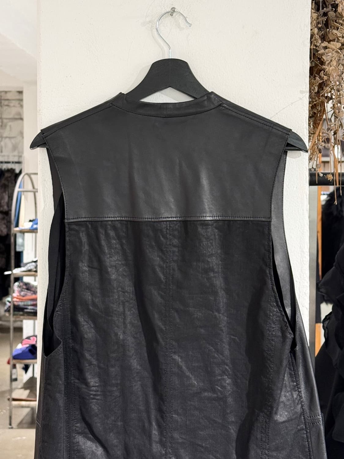 헬무트랭 블랙 램스킨 레더 롱 베스트 상품이미지5