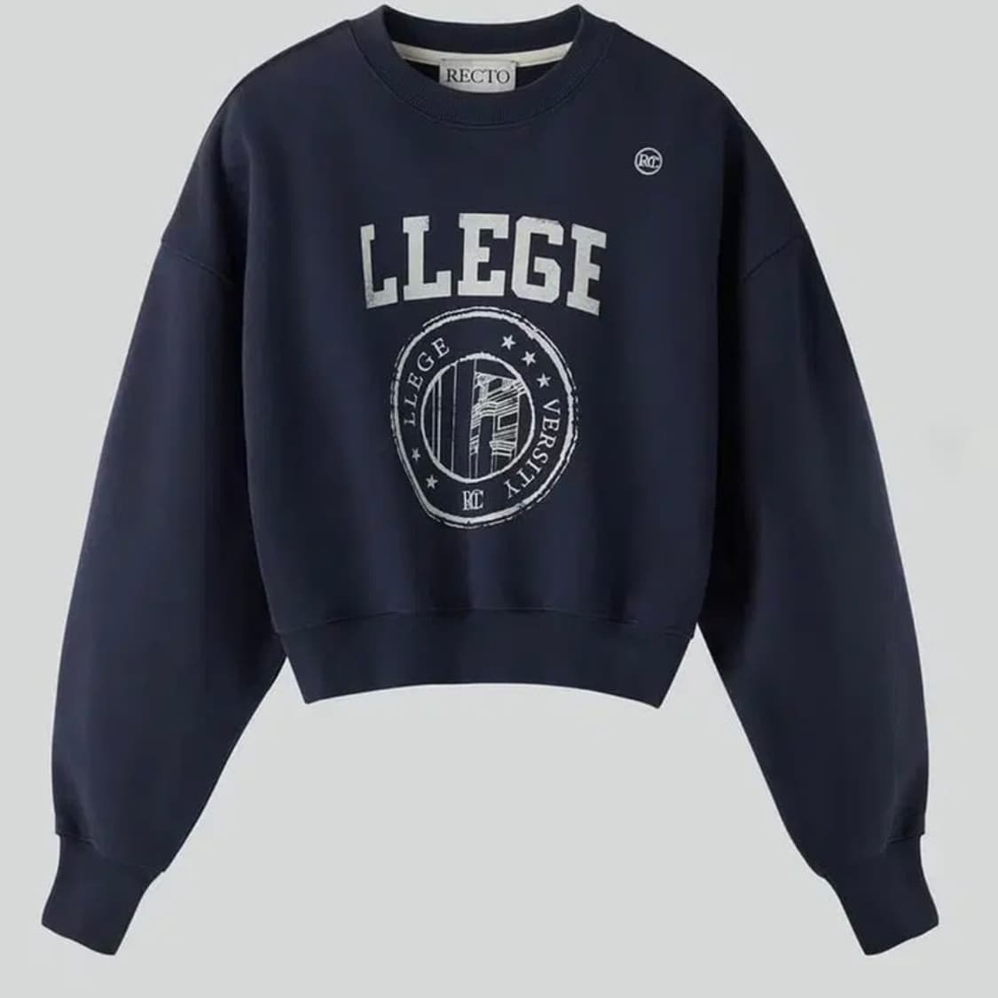 RECTO 렉토 LLEGE 유니섹스 크롭 맨투맨 네이비 상품이미지1