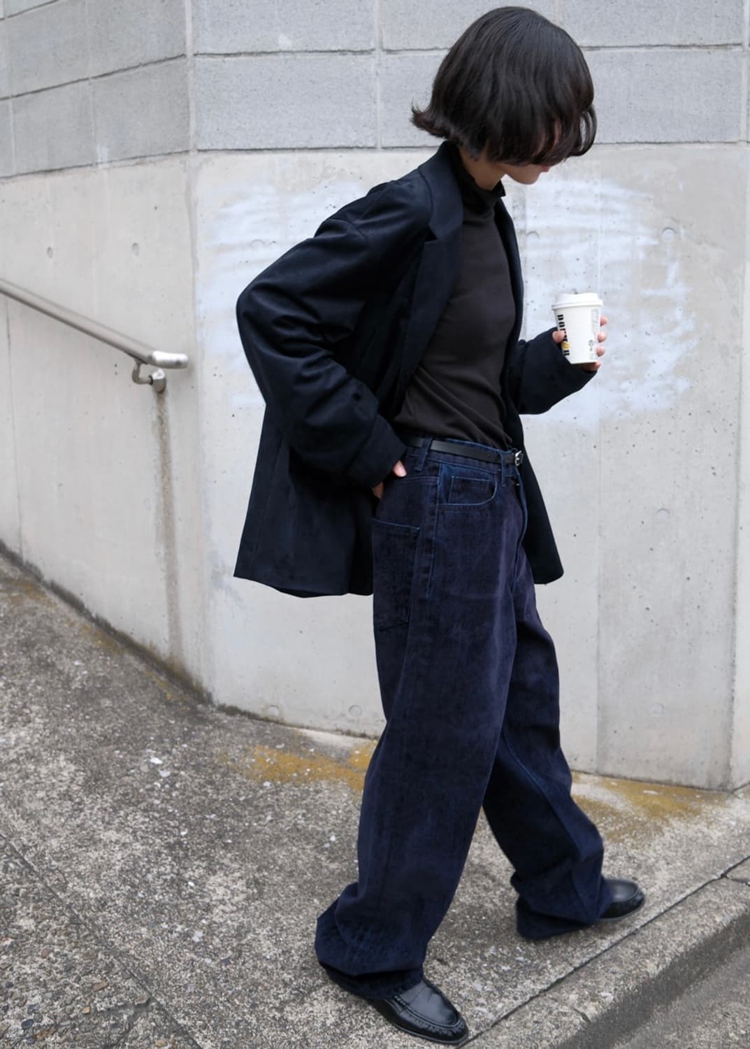 테이 벨벳 데님 생지 청바지 와이드 팬츠 상품이미지5