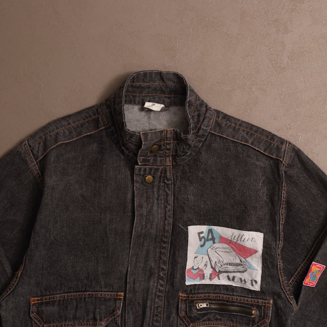 90's 빈티지 패치 흑청 데님 봄버자켓 A1745 상품이미지2