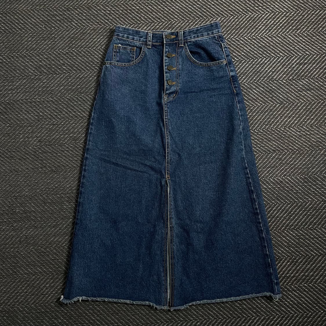 빈티지 버튼 디테일 워싱 데님 절개 미디 스커트y 4604 상품이미지2