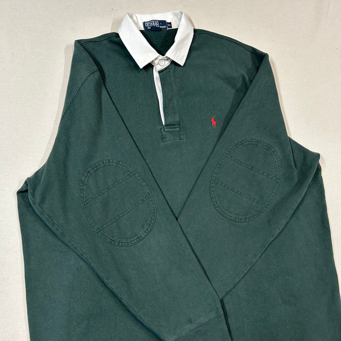 XL) 폴로 랄프로렌 빈티지 그린 럭비티 긴팔 카라티 상품이미지4