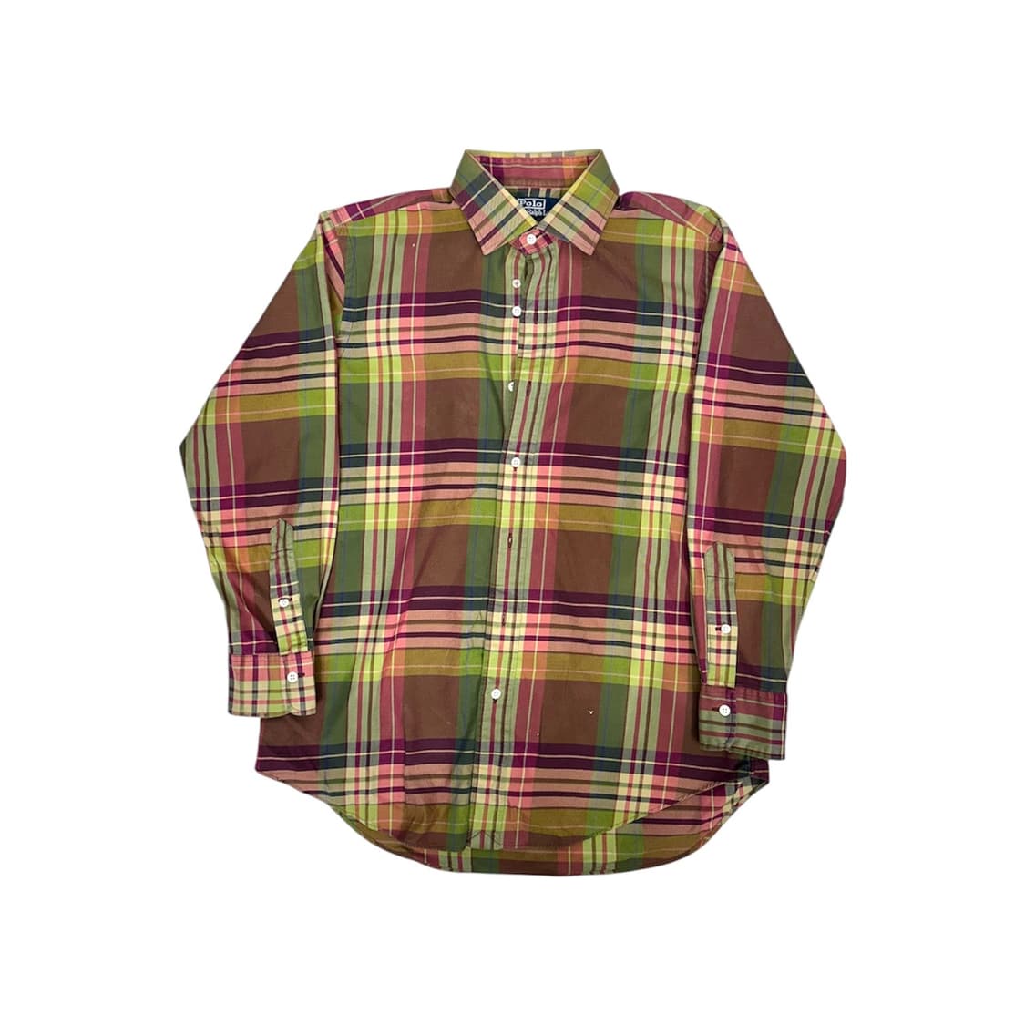 90s 폴로 올리브 그린 체크 클래식핏 셔츠 L 상품이미지4