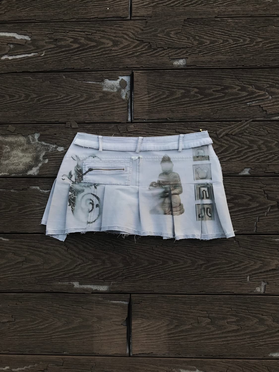 Buddha Pixel Pleated Denim Skirt 상품이미지1