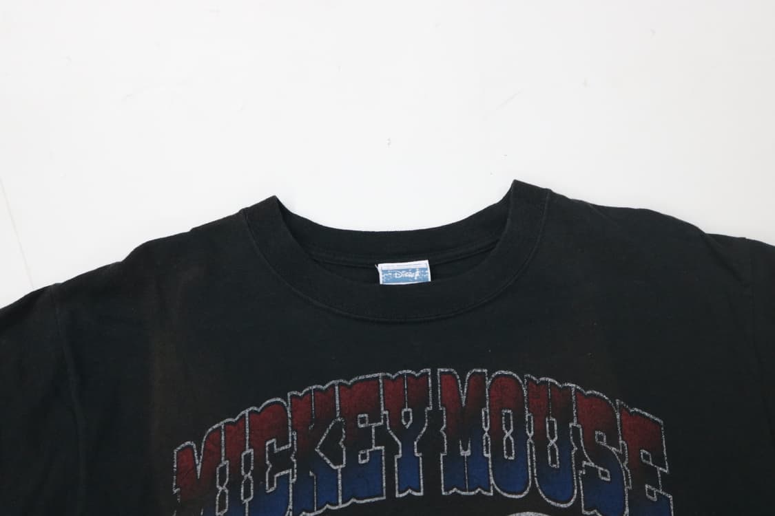 디즈니 미키 마우스 빈티지 플레임 로고 블랙 반팔 티셔츠 (S) 상품이미지5