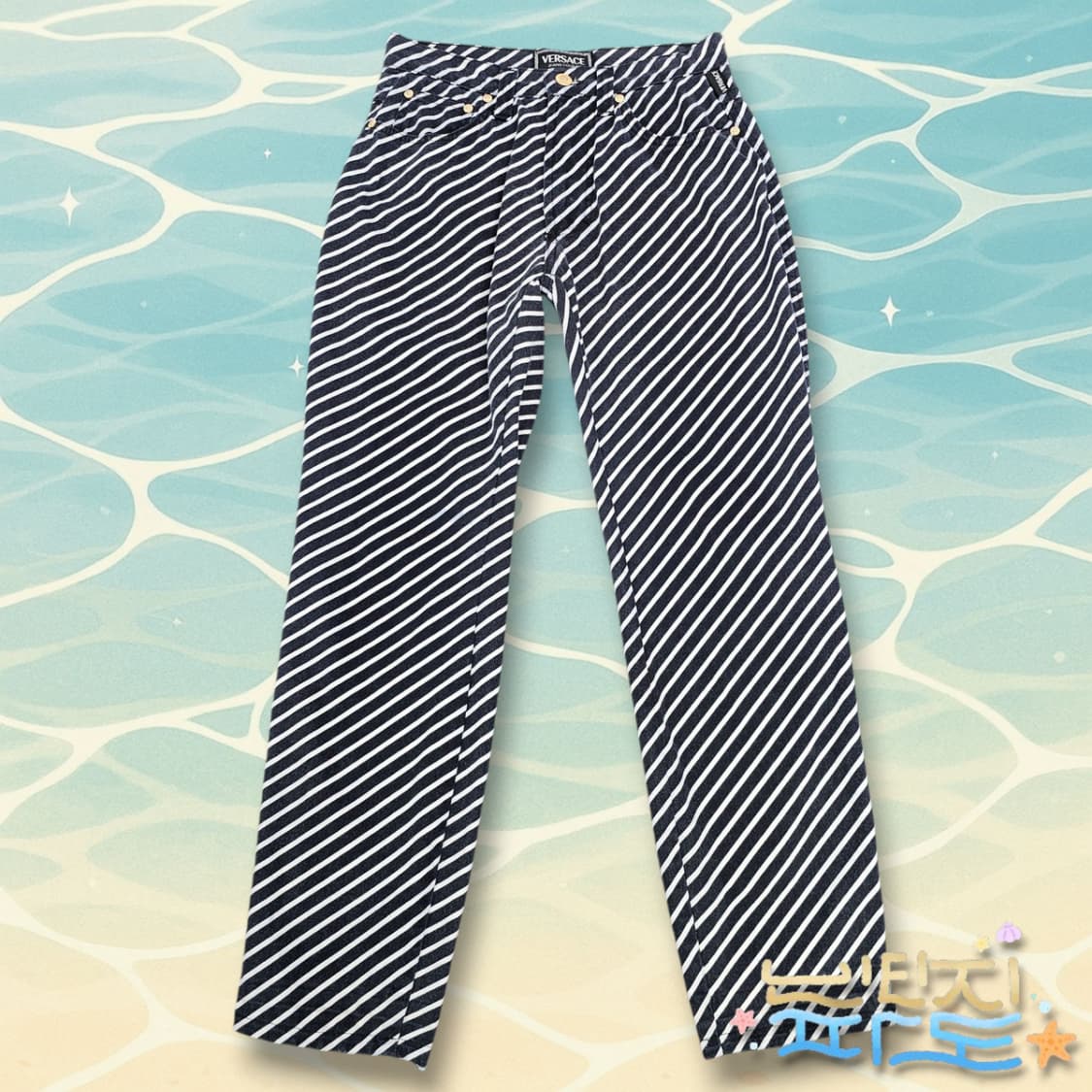 28 90s VERSACE 베르사체 블랙 스트라이프 팬츠 상품이미지1