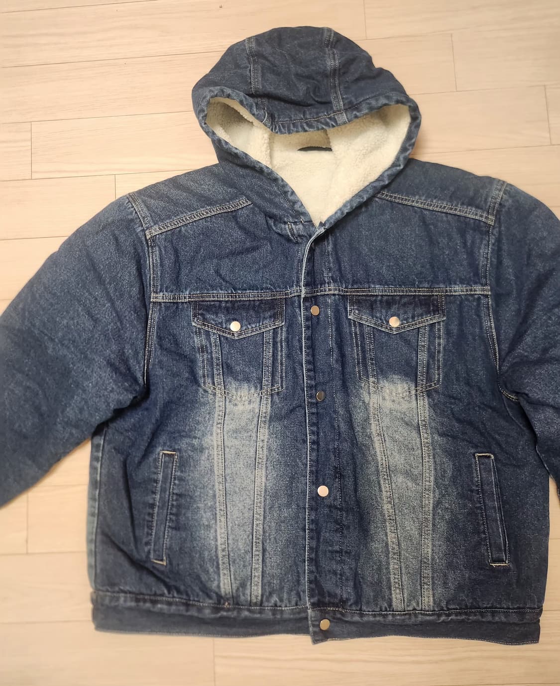 (트릴리온)워시드 트러커 플리스 데님 후드 자켓 상품이미지3