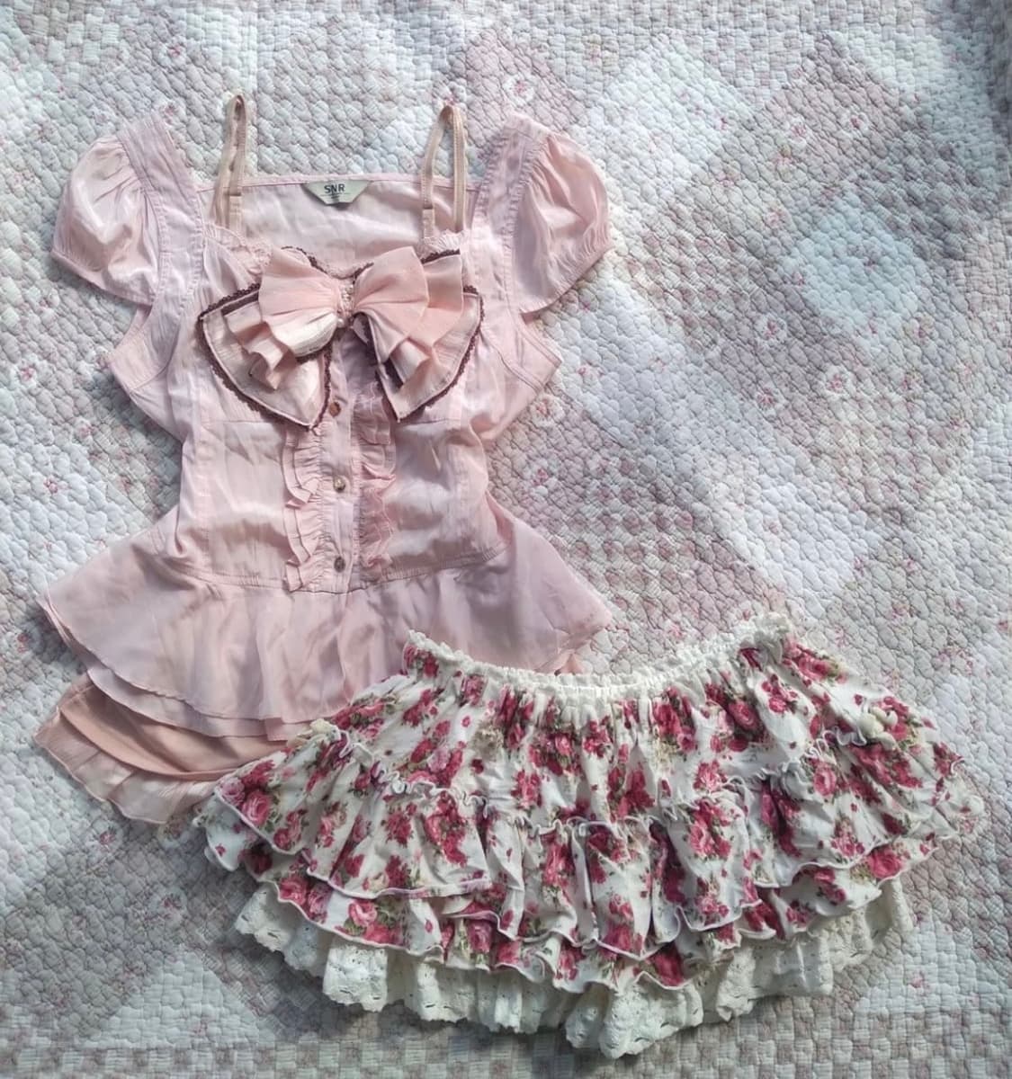 엑시즈팜 핑크 리본 나시 슬리브리스 갸루 모리 상품이미지1