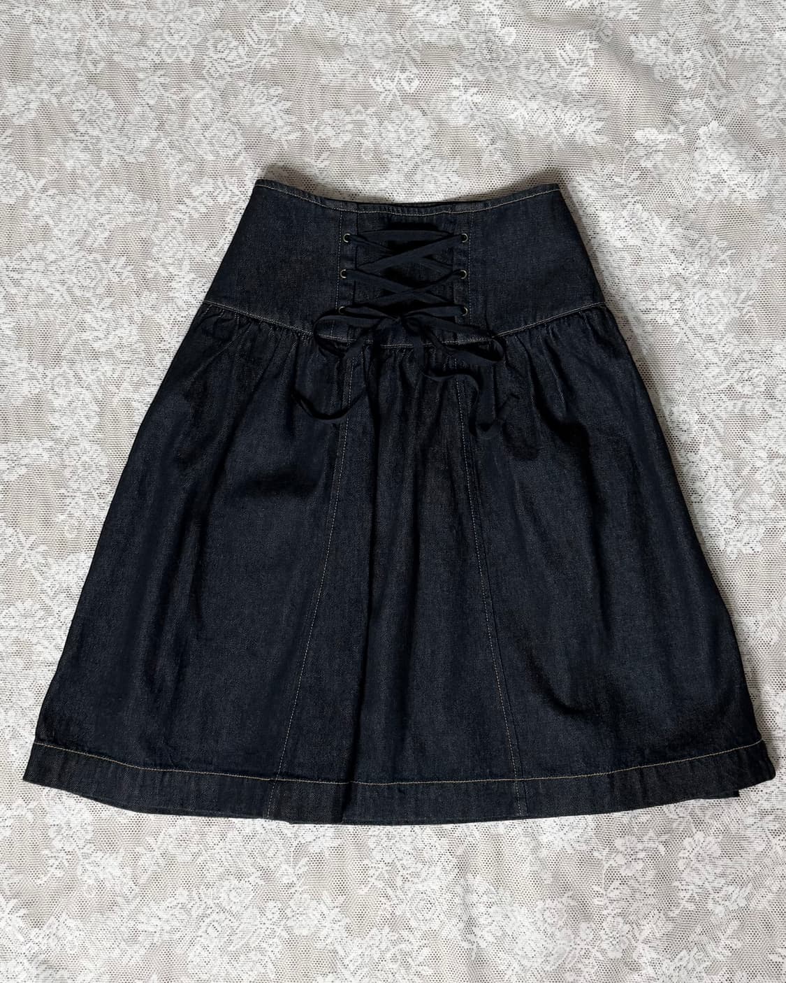 데님 코르셋 플레어 미디 스커트 상품이미지3