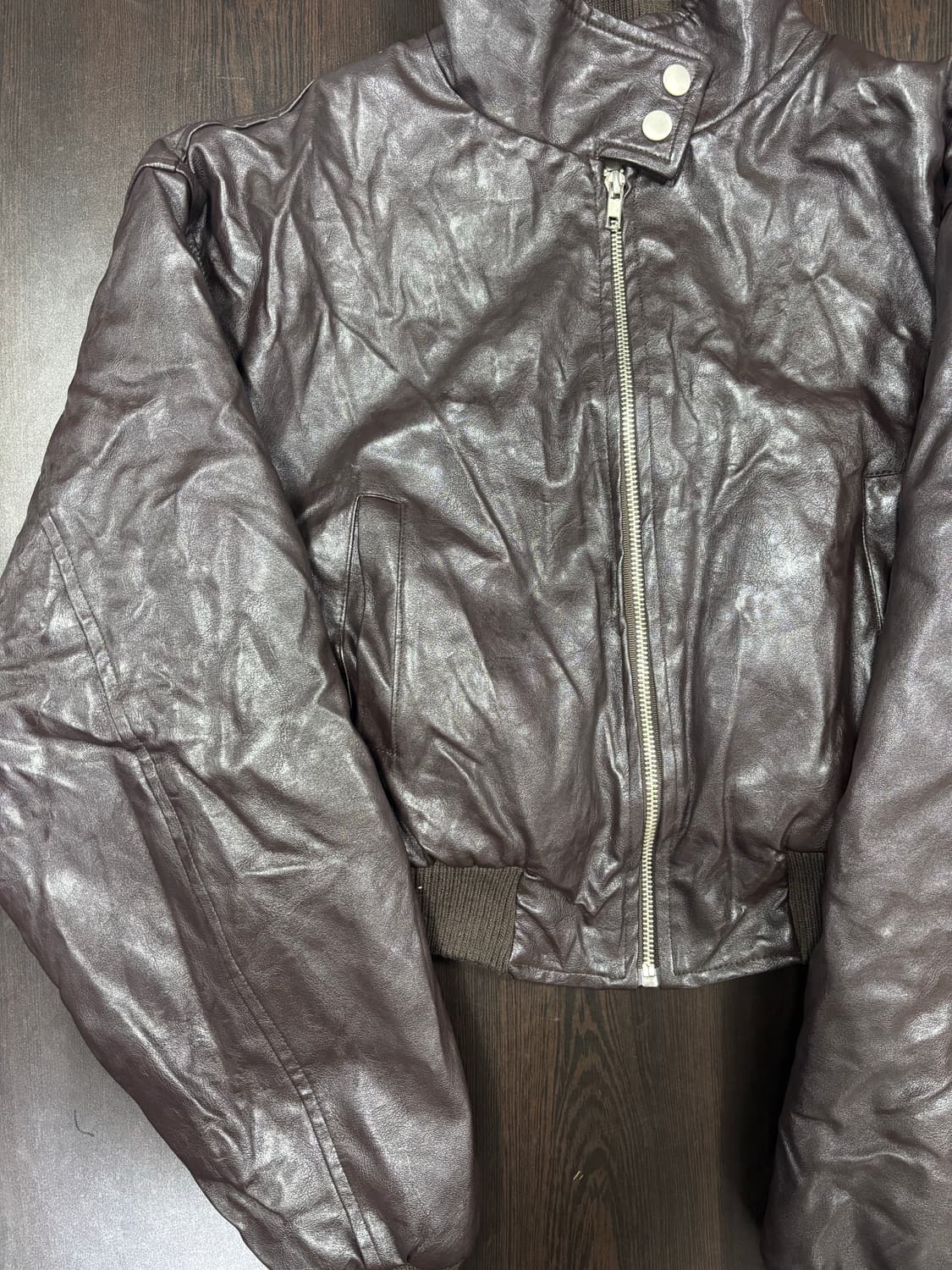 일본 빈티지 브라운 레더 숏 봄버 자켓 상품이미지3