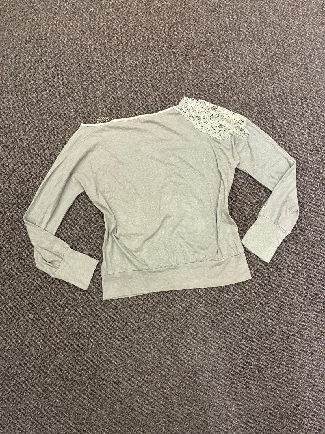 OS)Japanese vintage 여성 꽃 레이스 디테일 오프숄더 롱슬 상품이미지5