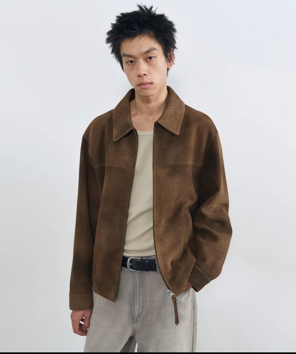 [L] 인사일런스 고트스킨 누벅 레더 자켓 브라운 상품이미지1