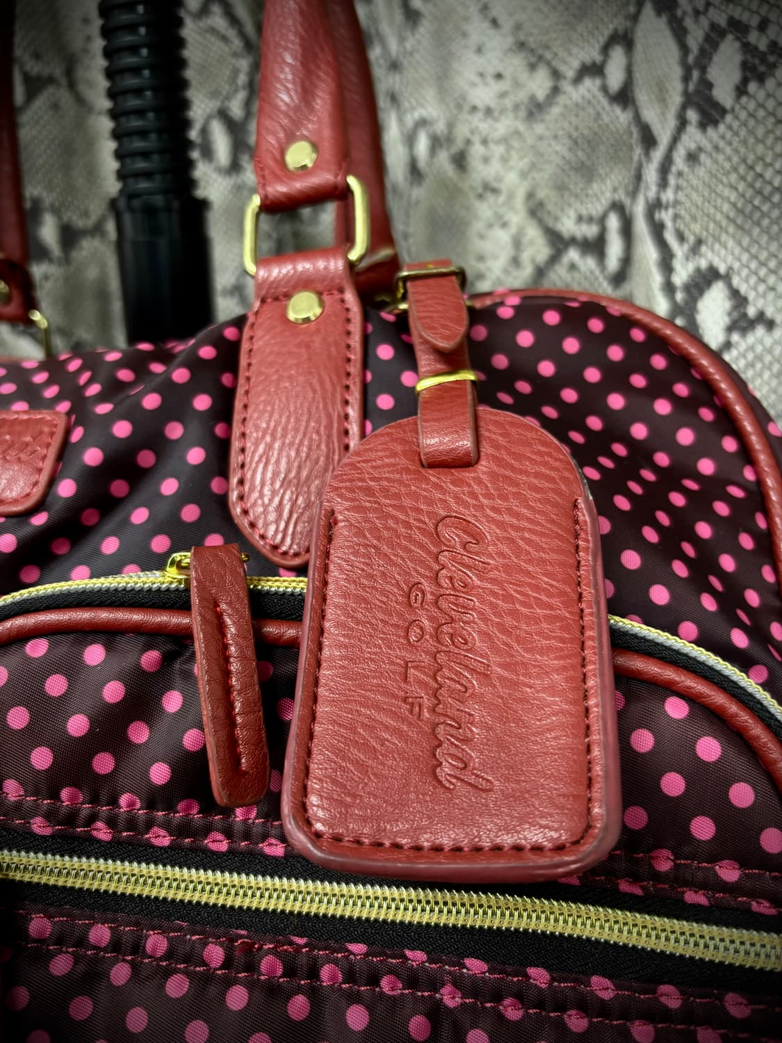 갸루 키치 핑크 도트패턴 유틸리티 오버백 상품이미지4