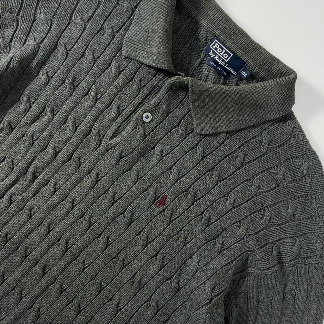 Polo  폴로 랄프로렌 자수 코튼 그레이 카라 꽈배기 니트 상품이미지3