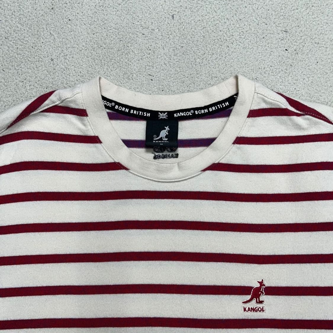 KANGOL 베이지+레드 스트라이프 반팔 M 상품이미지5