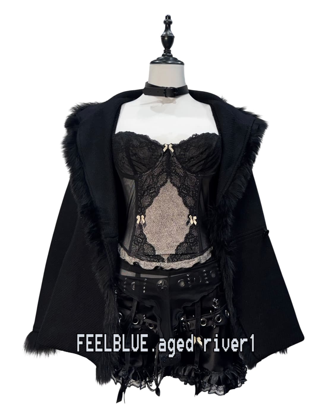 Fur-trimmed Wool Coat, Corset 2pcs set 상품이미지1