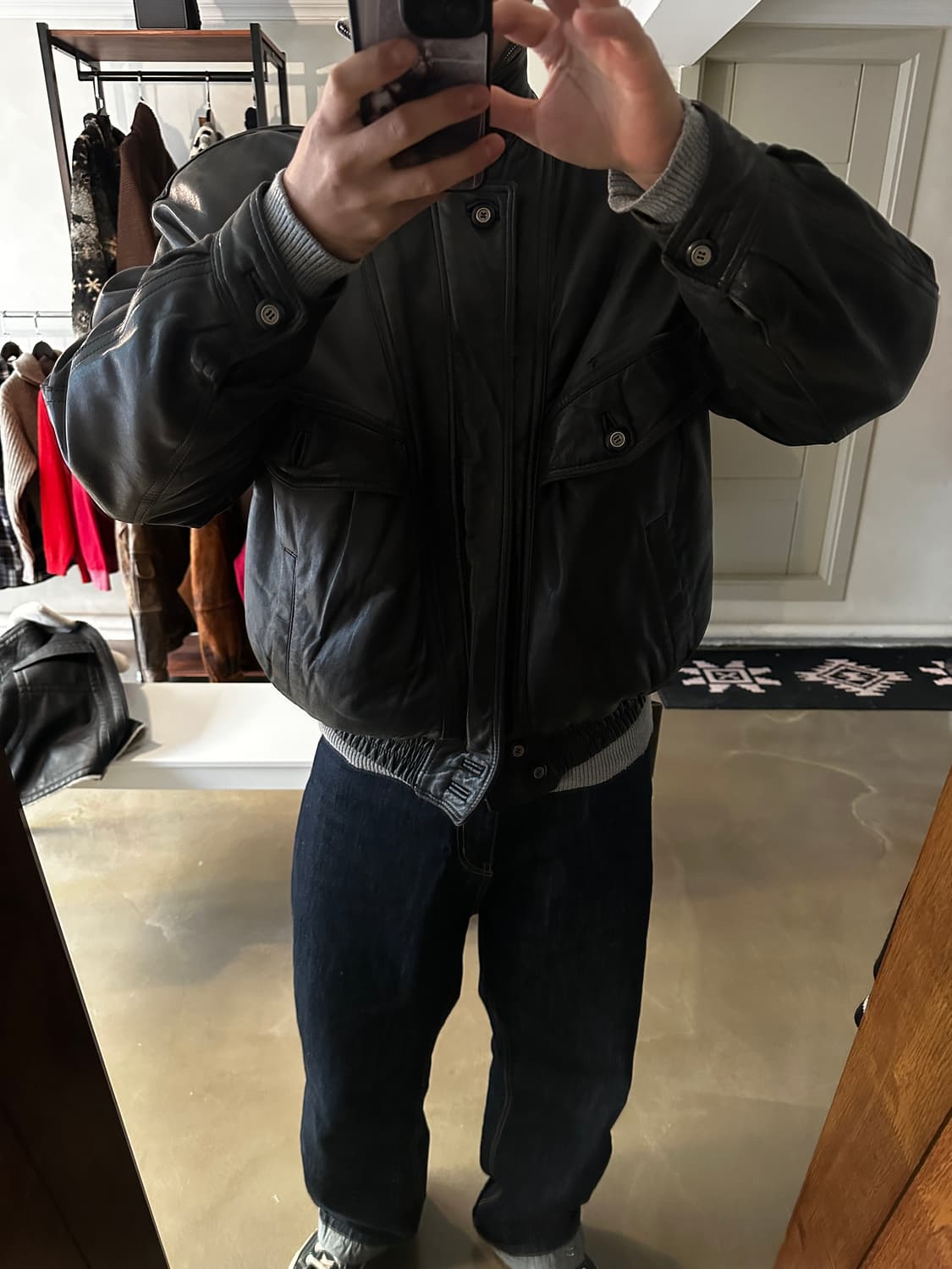 90s 클래식 램스킨 레더 블루종 자켓 상품이미지5