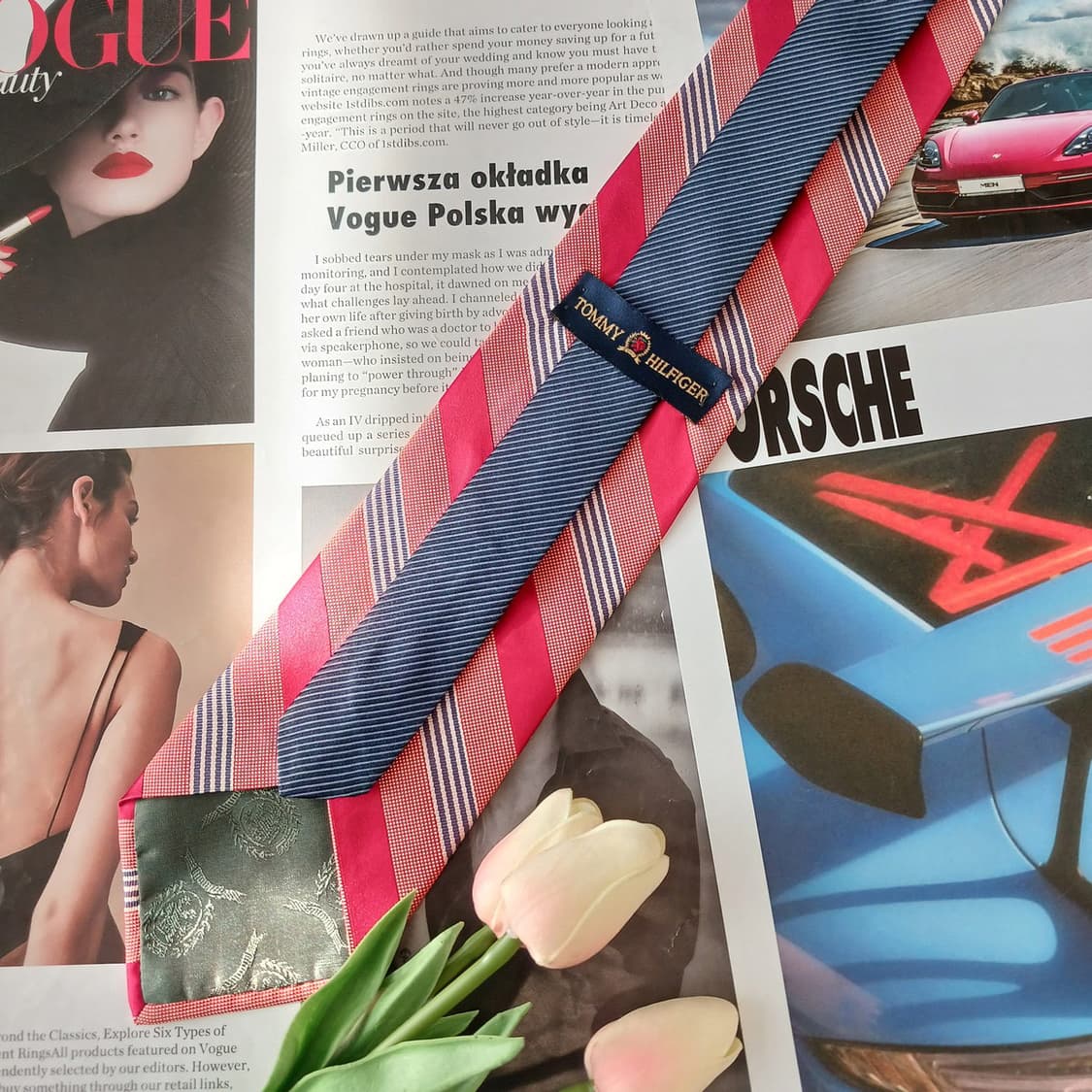 타미 힐피거 실크 레드 스트라이프 넥타이 9.4cm A등급 A19536
 상품이미지4