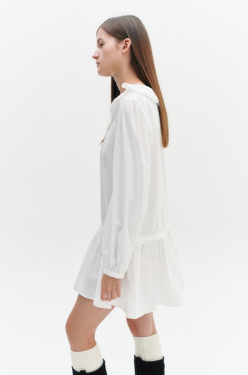 모일리 더블 프릴 셔츠 원피스 화이트 상품이미지3