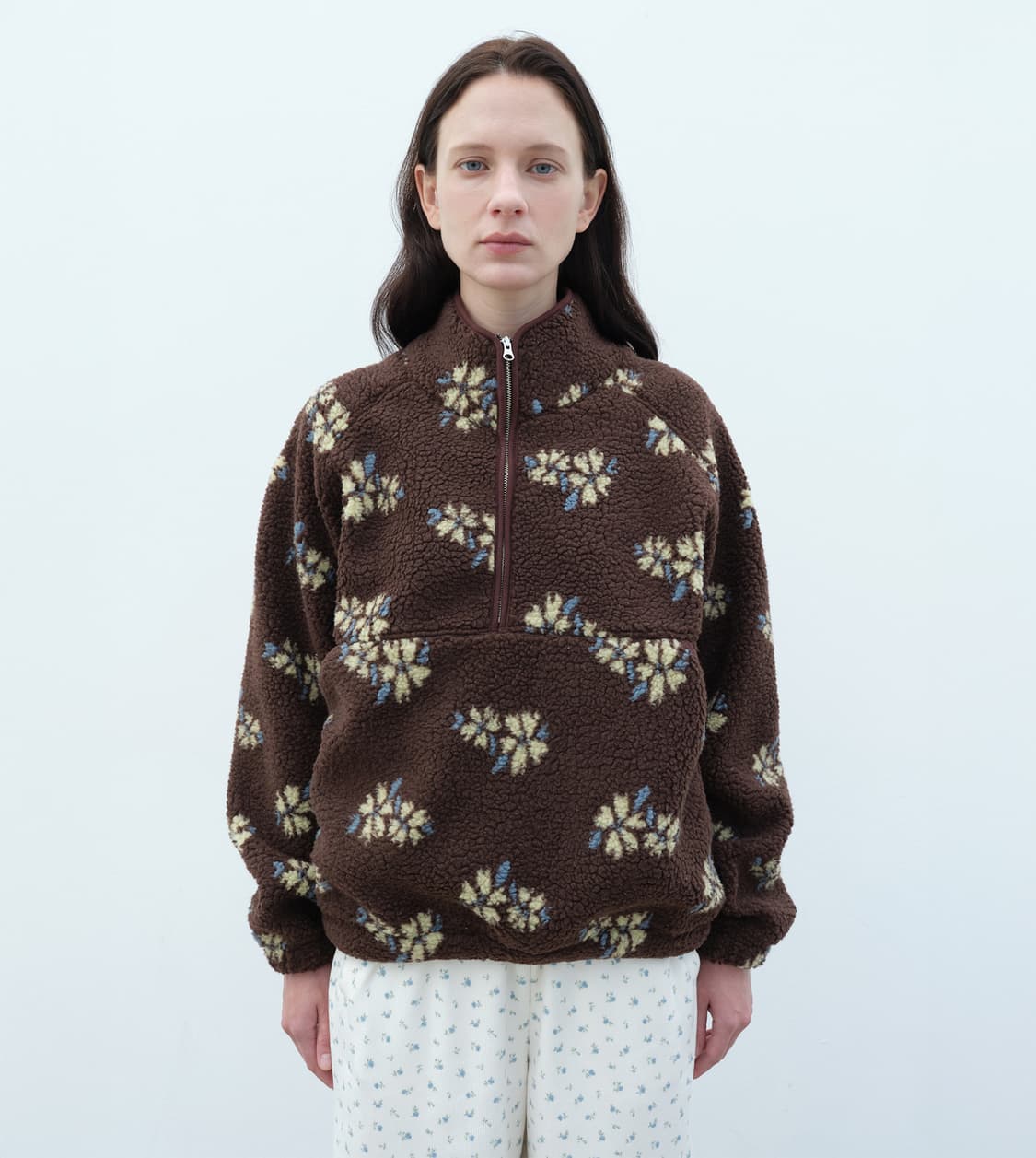 Floral Sherpa Pullover (Brown) 상품이미지1