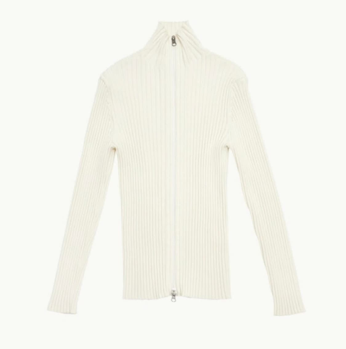 아모멘토 리브드 하이넥 니트 가디건 아이보리 상품이미지1