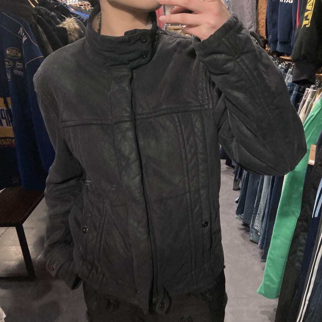 [IM] 아르마니익스체인지 AIX 양털 레더자켓 그레이 상품이미지1