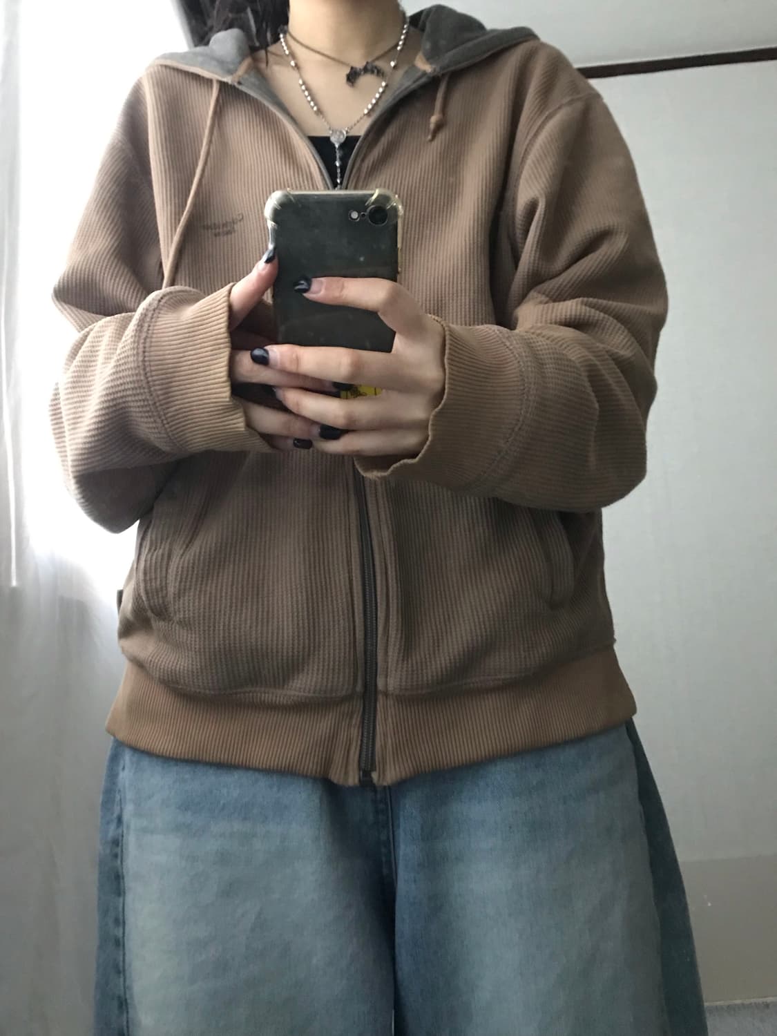 켈빈클라인 베이지브라운 와플 후드집업 상품이미지6