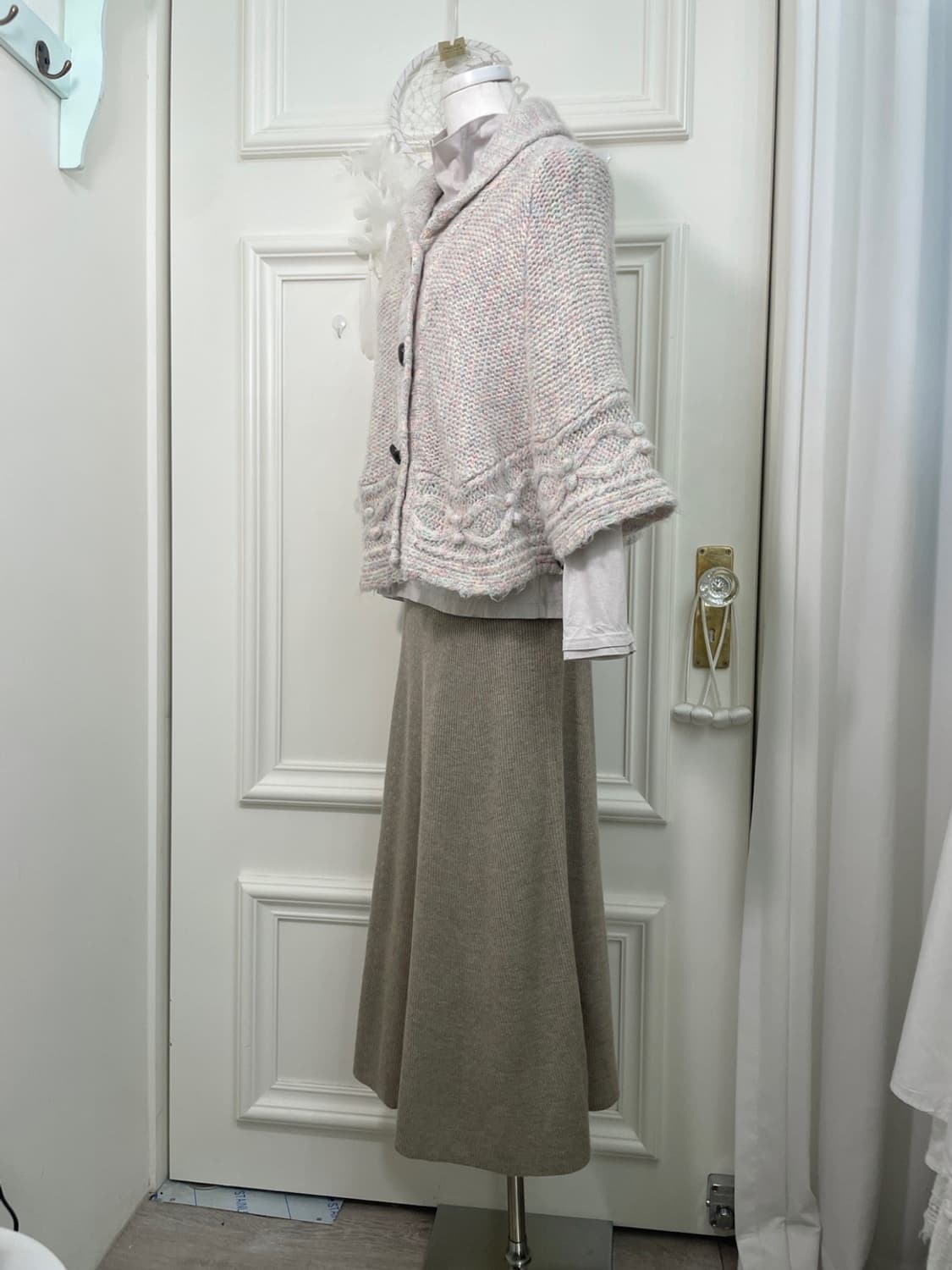dark beige flare banding knit long skirt 상품이미지7