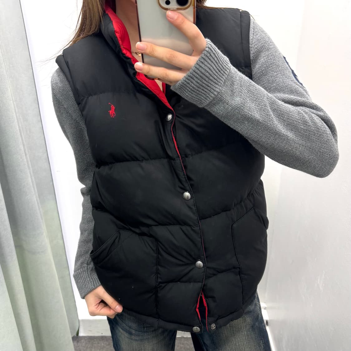 폴로 레드 블랙 리버시블 패딩조끼 상품이미지2