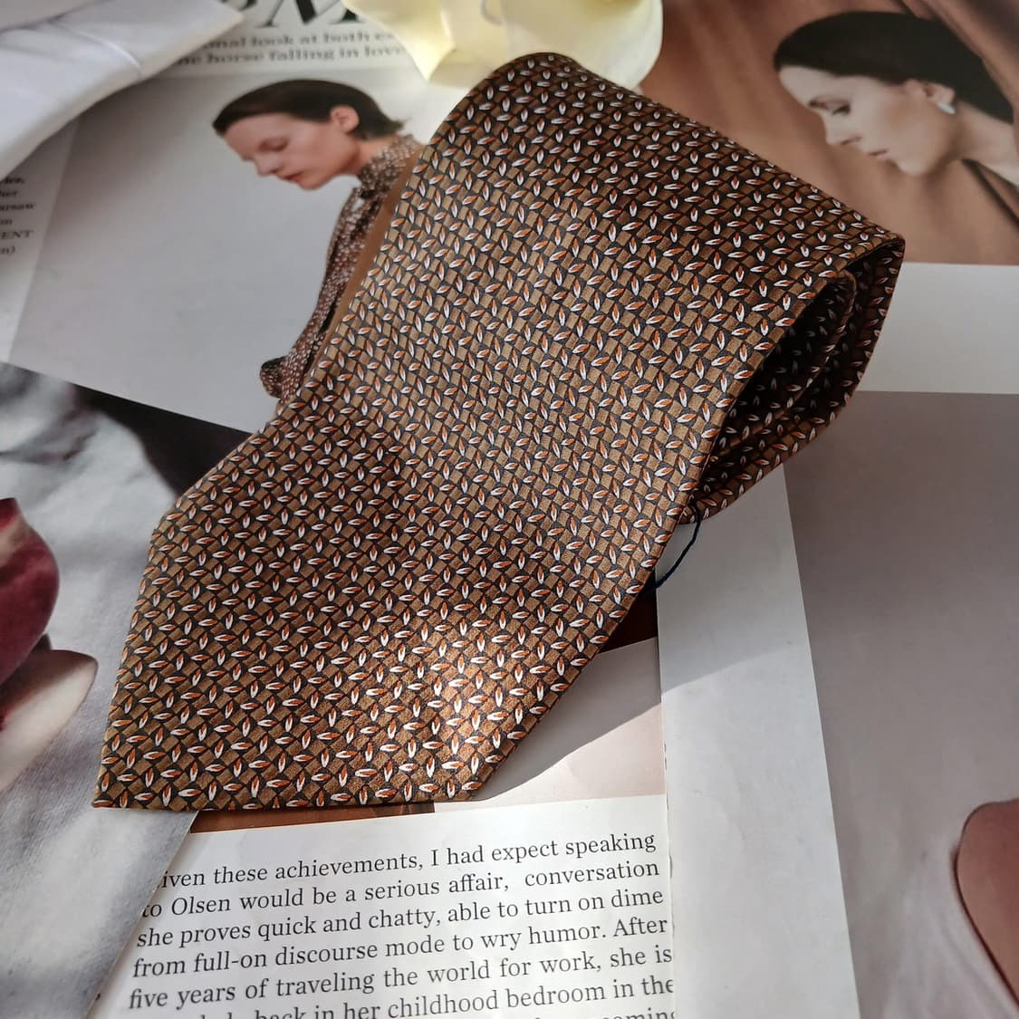로랑베롱 실크 브라운 마이크로 패턴 넥타이 9.4cm 새제품 A19217 상품이미지1