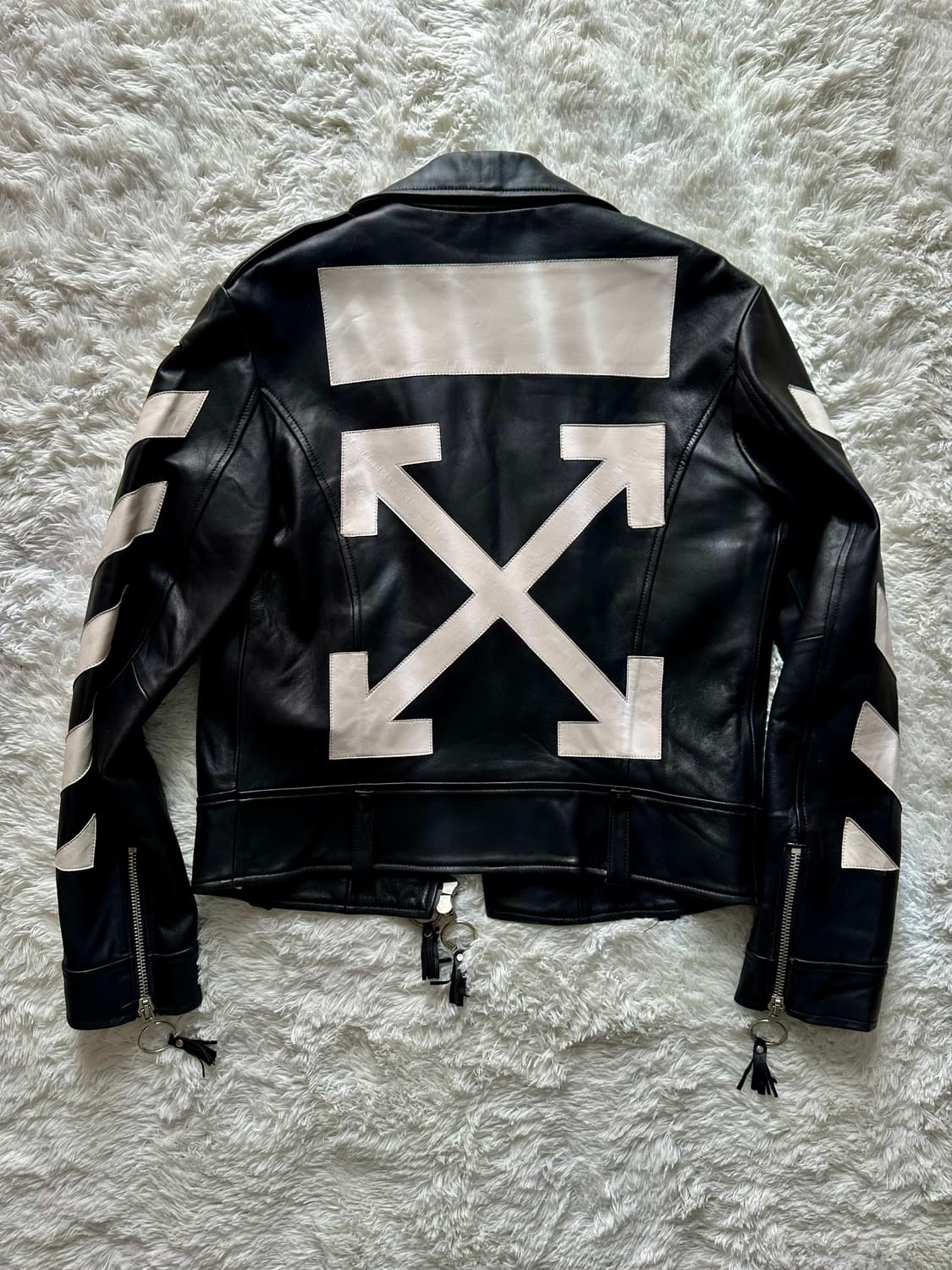 오프화이트 가죽 라이더 자켓 블랙 상품이미지1
