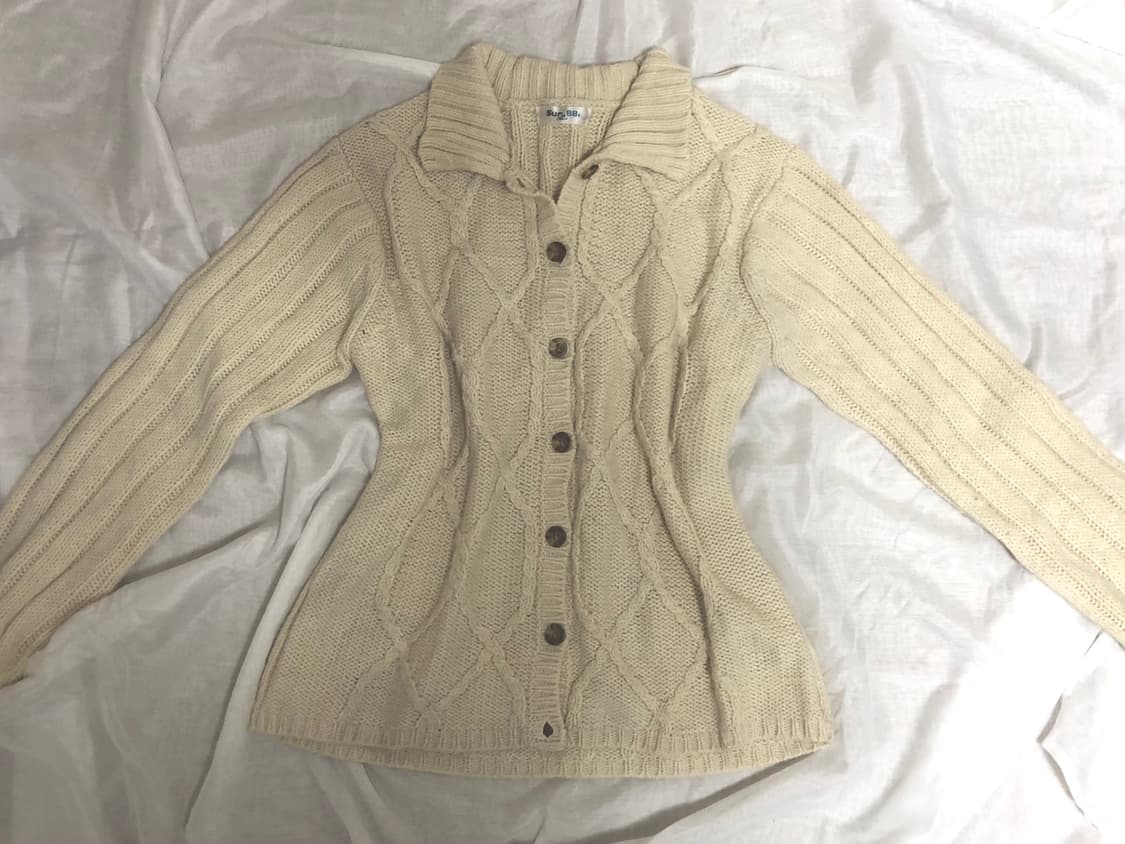 빈티지 모리걸 하구미 아이보리 케이블 니트 가디건 상품이미지3