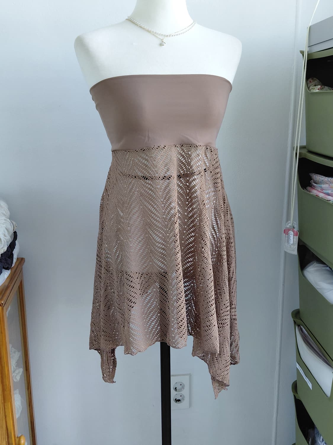 [히피룩] 브라운 튜브탑 레이스 캉캉 원피스 상품이미지1