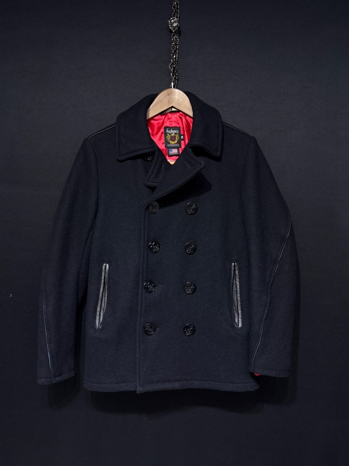 Schott 가죽 울 피코트 상품이미지1