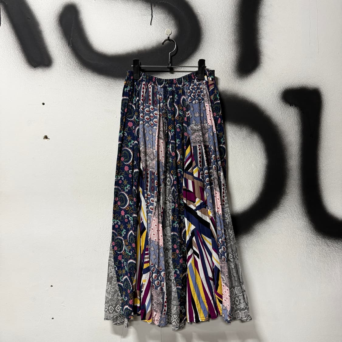 티티카카 오리엔탈 에스닉 풀 패턴 반다나 패치워크 플레어 롱 스커트 상품이미지1