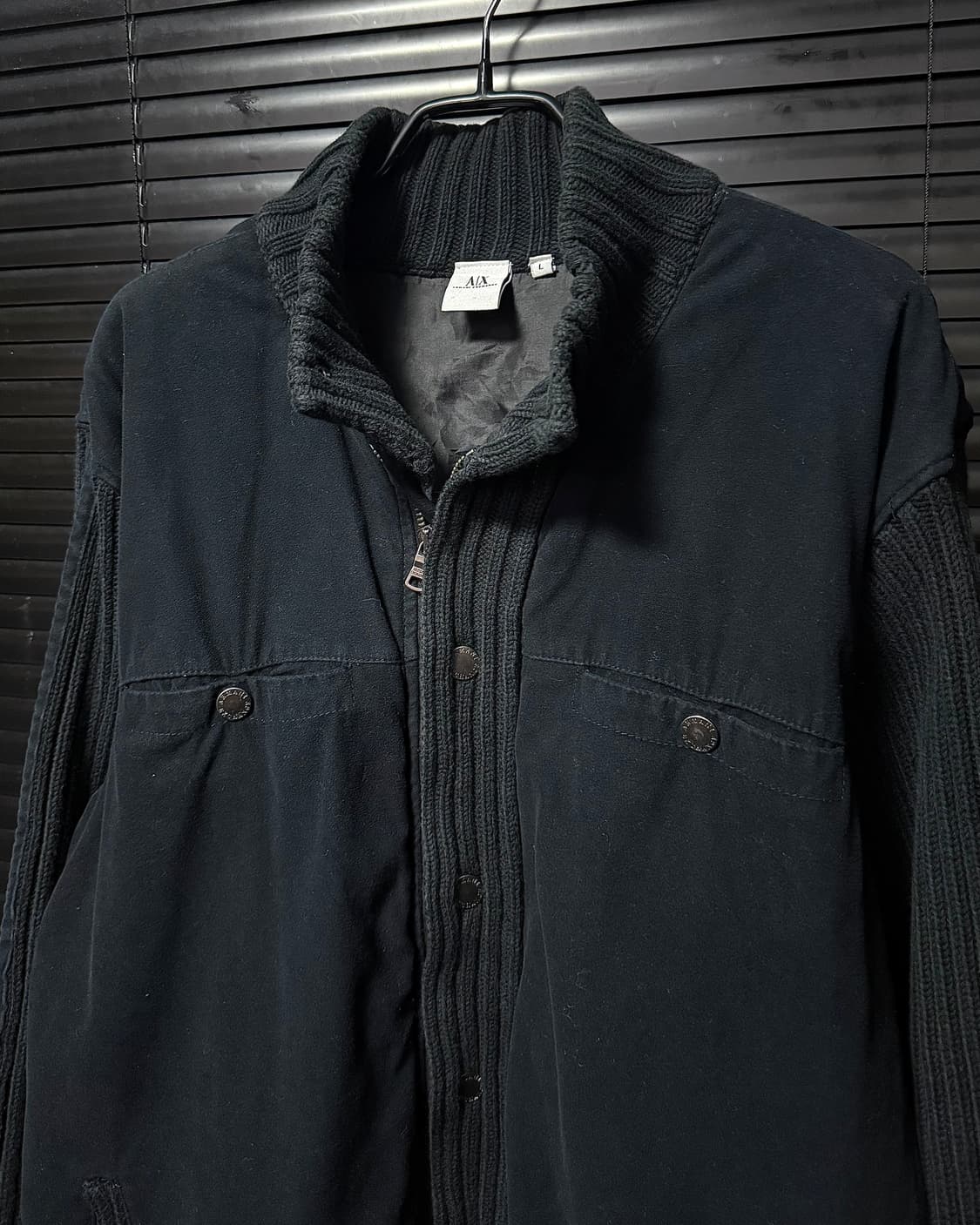 아르마니 익스체인지 니트 스웨터 믹스 집업 가디건 하이넥 명품 L 100 상품이미지3