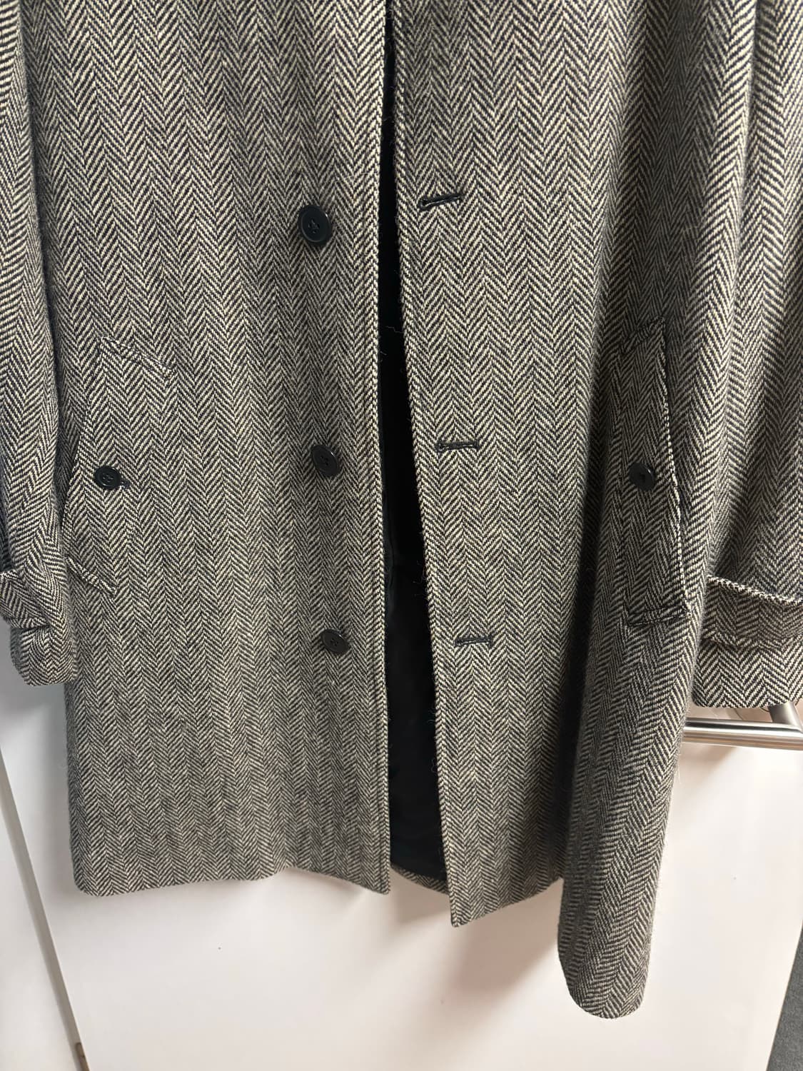 [38R] 폴로랄프로렌 헤링본 발마칸코트 블랙/크림 상품이미지4