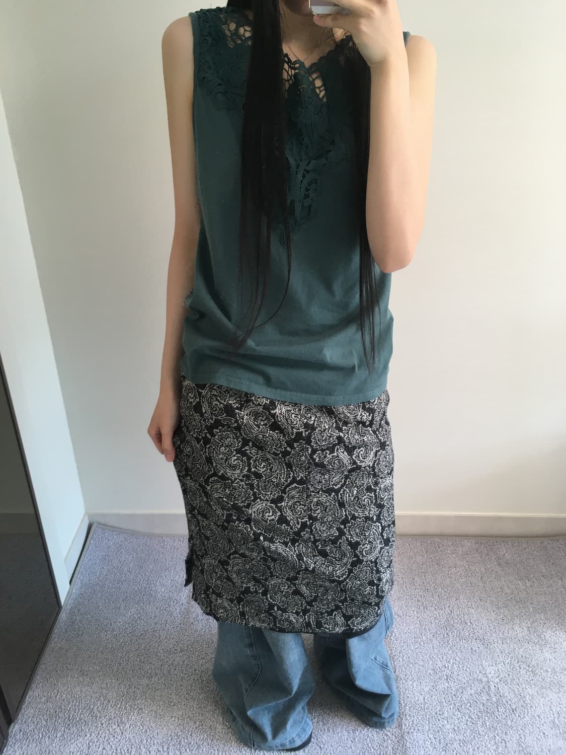 vintage paisley midi skirt black 상품이미지4