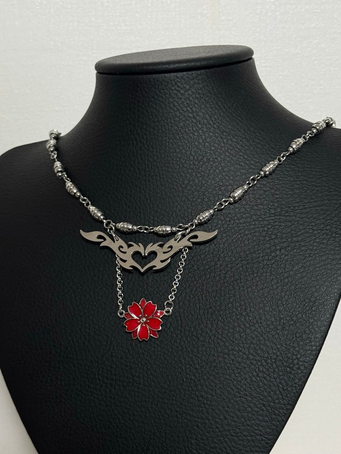하트 트라이벌 레드 동백꽃 오리엔탈 목걸이 상품이미지3